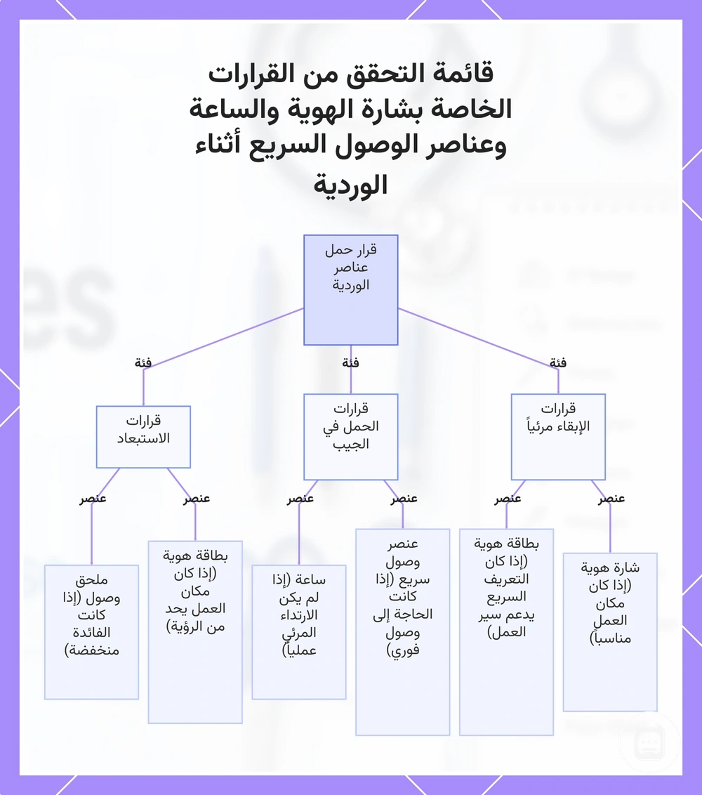 قرارات بطاقة التعريف ووسيلة التوقيت وعناصر الوصول السريع أثناء الوردية