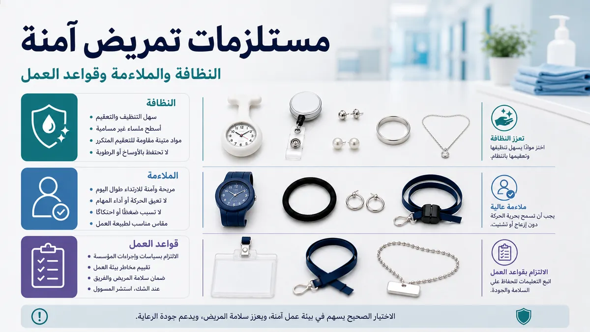 ملحقات تمريض آمنة مع اعتبارات النظافة والملاءمة والحركة وقواعد مكان العمل