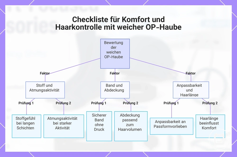 OP-Haube nach Kopfkomfort, Haarabdeckung, Atmungsaktivität und Passform beurteilen