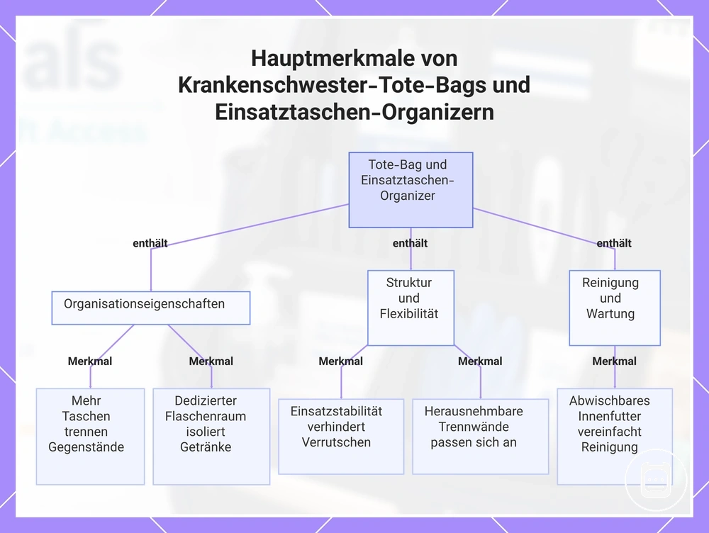 Hauptmerkmale von Pflegetaschen und Einsatz-Organizern für Zugriff und Unterteilung