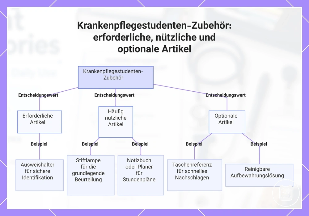 Pflegezubehör für Pflegeschüler: erforderliche, häufig nützliche und optionale Artikel