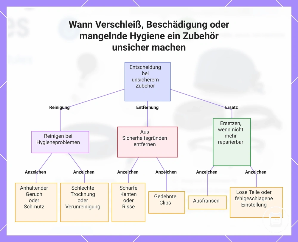 Warnzeichen durch Verschleiß, Beschädigung oder mangelnde Hygiene bei Pflegeaccessoires