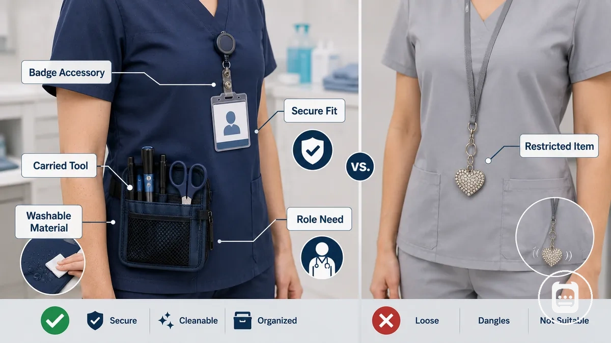 Nursing accessories shown by workplace wear and carry conditions