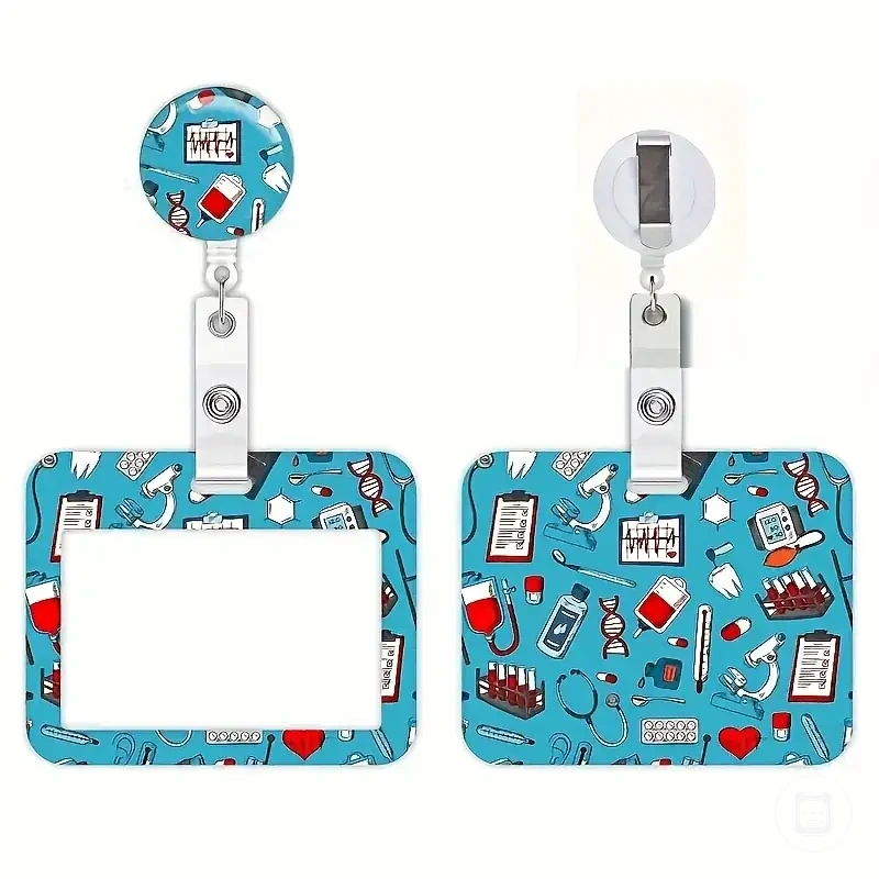 Portacredencial retráctil para personal médico con diseño de estetoscopio y corazón