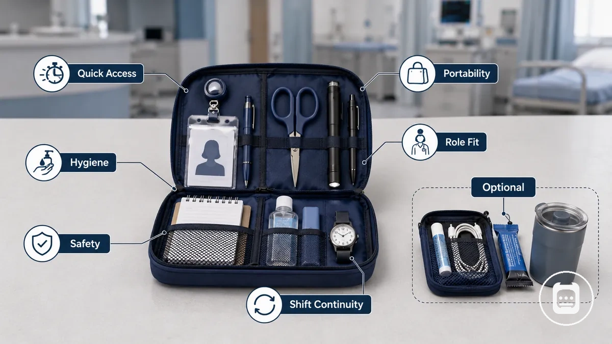 Criterios para identificar accesorios de enfermería esenciales para la preparación del trabajo diario