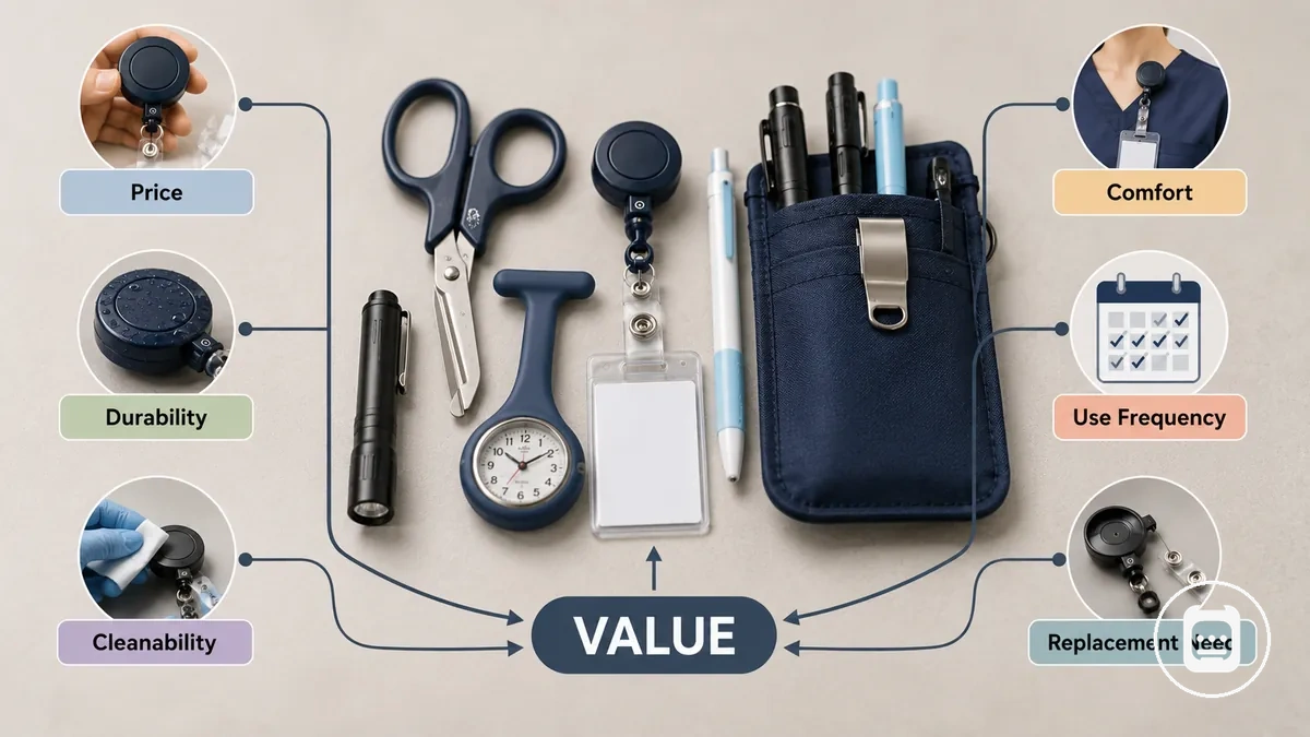Accesorios de enfermería clasificados por precio, durabilidad, reutilización y valor de sustitución