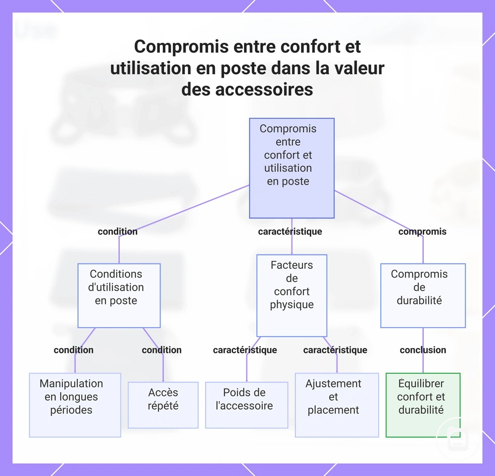 Facteurs de confort pendant le service selon le poids, le placement, l’accès et la durabilité des accessoires