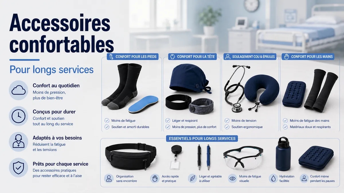 Accessoires de soins infirmiers axés sur le confort pour les longues gardes et le port prolongé
