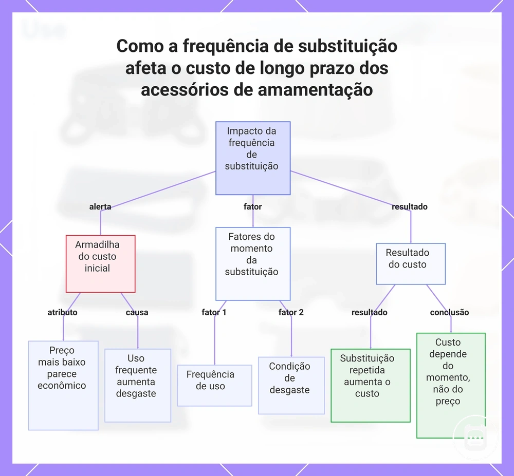 Como a frequência de reposição afeta o custo de longo prazo dos acessórios de enfermagem