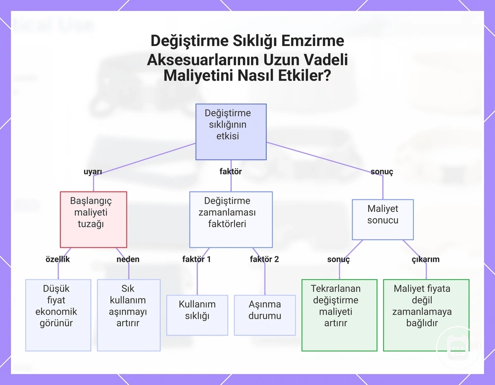 Değiştirme sıklığının hemşirelik aksesuarlarının uzun vadeli maliyetini nasıl etkilediğini gösteren diyagram
