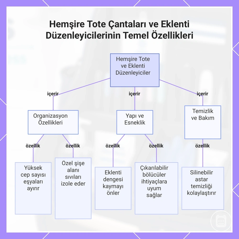 Hemşire tote çantaları ve çanta içi düzenleyicilerin temel özellikleri